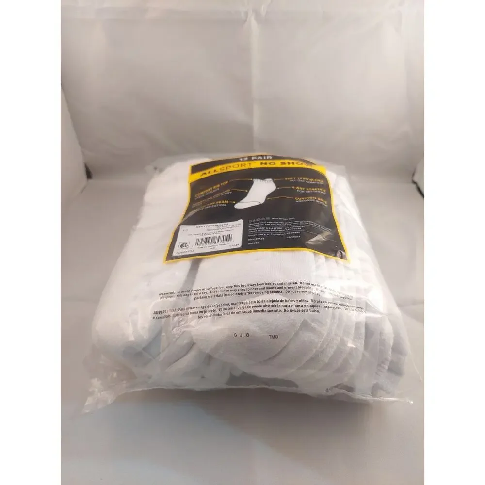 Men's Powersox All Sport Moisture Wicking No Show Socks 12 Pair White Large 6-12